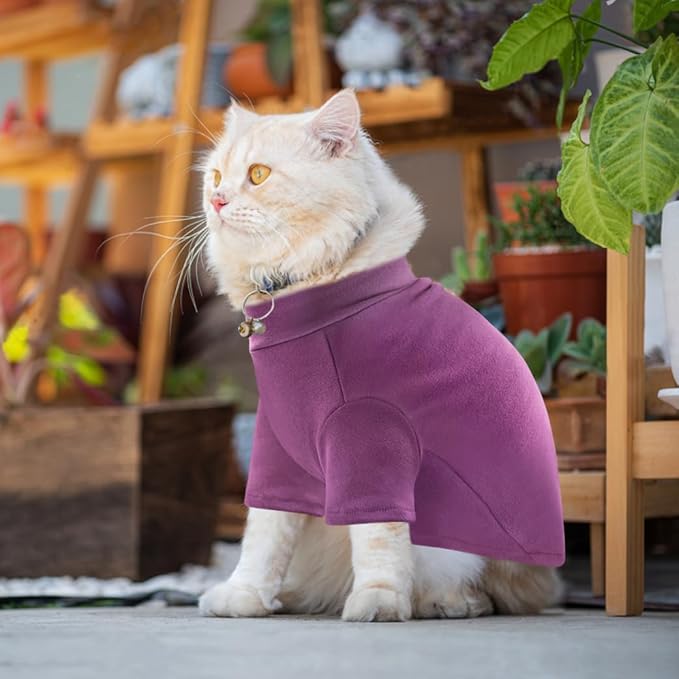 Idepet Sphynx Cats Sweater 2 Pack,Turtleneck Hairless Cat Shirt Soft and Warm Kitten Clothes with Sleeves Pullover Pet Winter Pajamas Jumpsuit for Cat Puppy (Purple&Brown, XX-Large)
