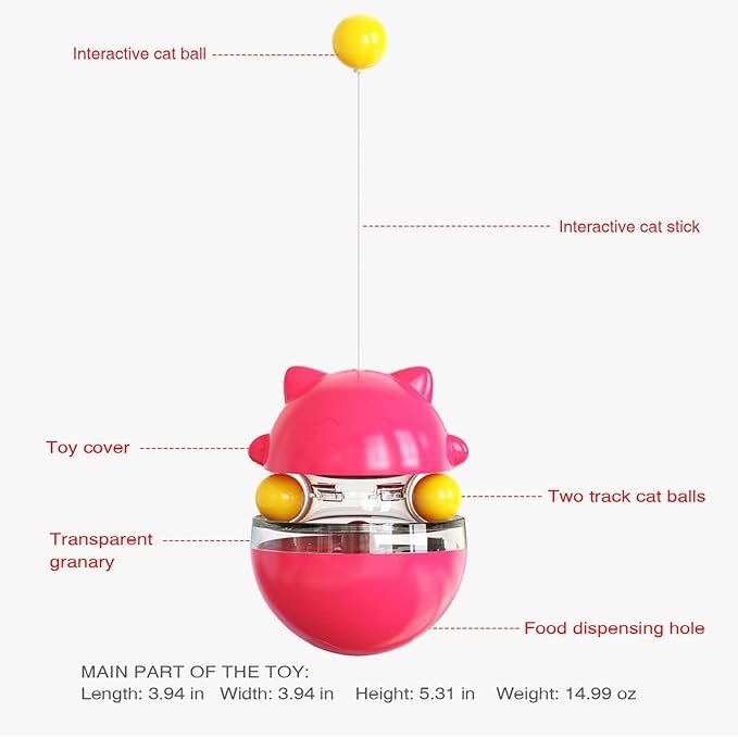 Interactive Cat Toy for Indoor Cats Wobble Treat Dispenser Ball Kitten Food Dispenser & Puzzle Feeder Balls & Enrichment Toys & Mental Stimulation Interactive Brain Game (Rose Red)