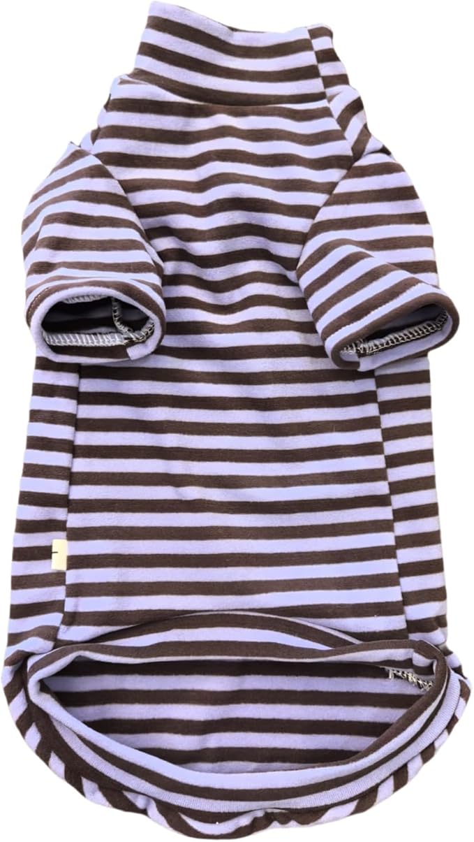 Sphynx Cats Warm Fleece Shirt Turtleneck Undershirt Thermal Hairless Cat Clothes for Sphynx, Devon, Cornish Cats Clothes and Small Kitten and Dogs (Violet & Brown, S (3.3-5 lbs))