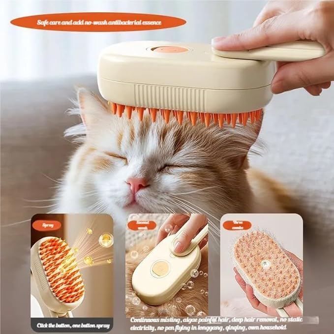 360° Rotating Cat Brush for Hair Removal and Grooming - Non-Slip ABSPet Hair Brush with Ergonomic Handle, Gentle Brushes for Cats, Dog & Small Animals (Khaki)