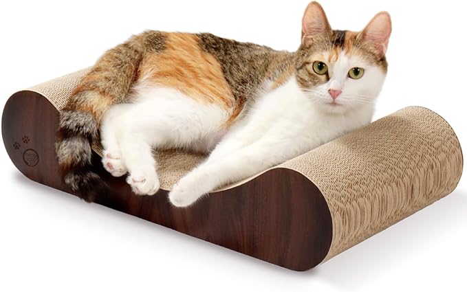 Necoichi Cardboard Cat Scratcher Bed for Indoor Cats - Cat Scratching Board, Horizontal Cat Scratch Pad Lounger with Reversible Usability and Extra Comfort for Lounge, Curved (Regular, Dark Cherry)