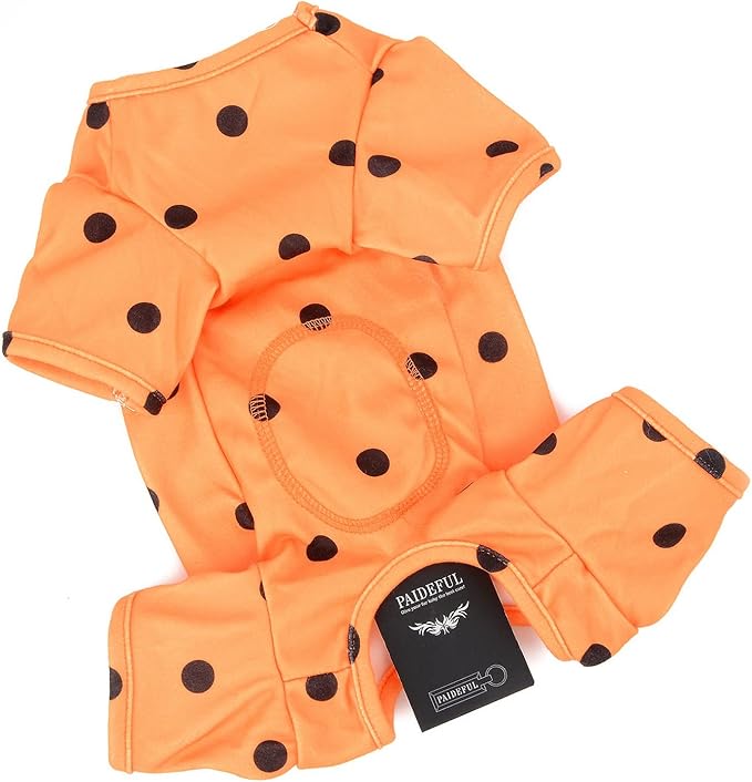 PAIDEFUL Polka Dot Dog Pajamas for Small Dogs, Lightweight Four-Leg Puppy One-Piece with Belly Coverage, Soft Pullover Sleepwear for Chihuahua Yorkie and Cats, Orange, XL