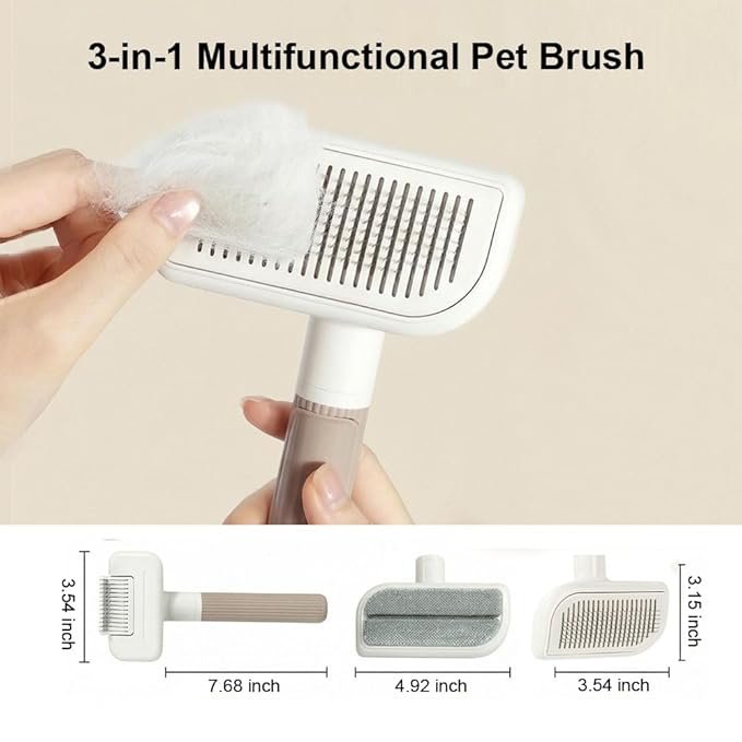 3 in-1 Pet Grooming Brush Set for Dogs & Cats, Self-Cleaning Deshedding Brush & Slicker Brush, Hair Remover Tool for Indoor Long & Short Haired Pets