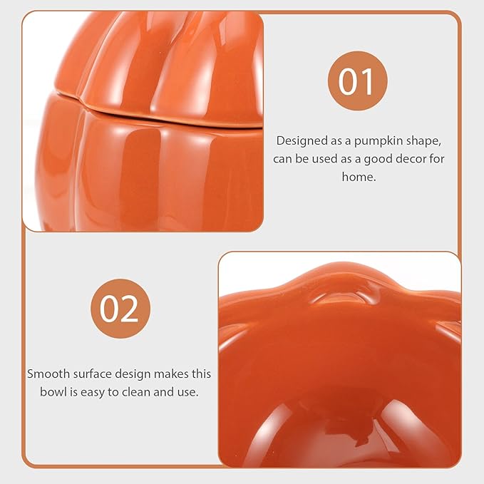 Toddmomy Ceramic Pumpkin-Shaped Raised Pet Food Bowl Set, Elevated Orange Cat and Small Dog Feeding and Watering Bowls with Neck Protection for Puppies and Cats