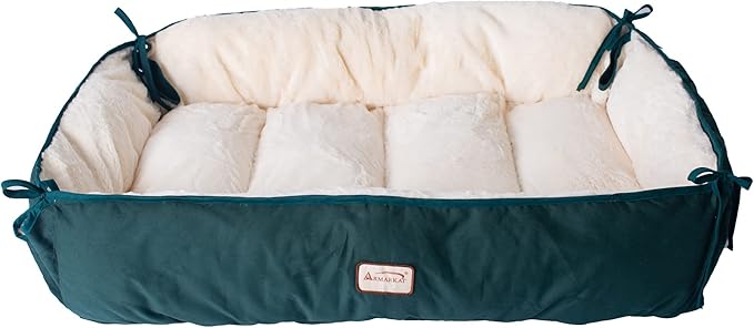 Armarkat Model D04HML/MB-L Large Laurel Green & Ivory Pet Bed and Mat, 42"L x 29"W x 8"H, flat as mat: 51" x 40"