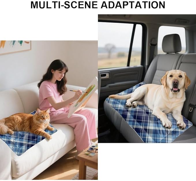 Dark Blue Plaid Cat Bed Mat Non Slip Bottom Non Slip Plush Dog Bed Cozy Soft Outdoor Dog Furniture for Pet Printed Crate Pads Gift Cozy 36× 24 Inch Indoor Outdoor