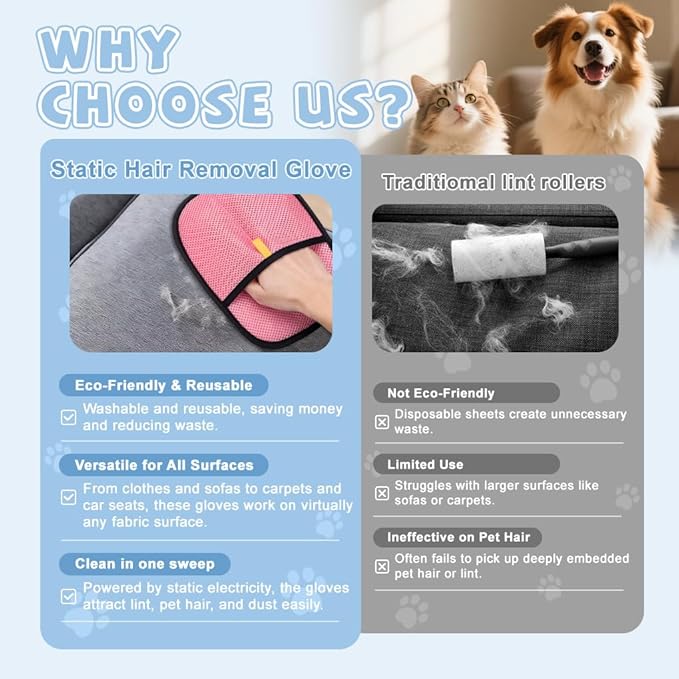 Pet Hair Removal Glove for Cats & Dogs,Upgraded Thicken Pet Hairs Gloves for Pet Hair Removal,Magic Brush Pet Hairs Remover Tool ，for Clothing, Couch, Carpet, Car Seat（Pink）
