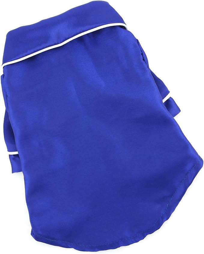 PAIDEFUL Soft Faux Silk Sleepwear for Small Dogs Cats Lapel Doggie Loungewear Lightweight Breathable Puppy Pajamas PJS Two-Legged Pet Shirt Clothes Summer Chihuahua Apparel Button Up,RoyalBlue,XL
