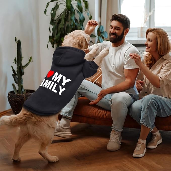 Dog Sweater Dog Hoodie Cold Weather Coat Hooded Sweatshirt for Puppies,Cats, Small Medium Large Dogs (Black(Family), Large)