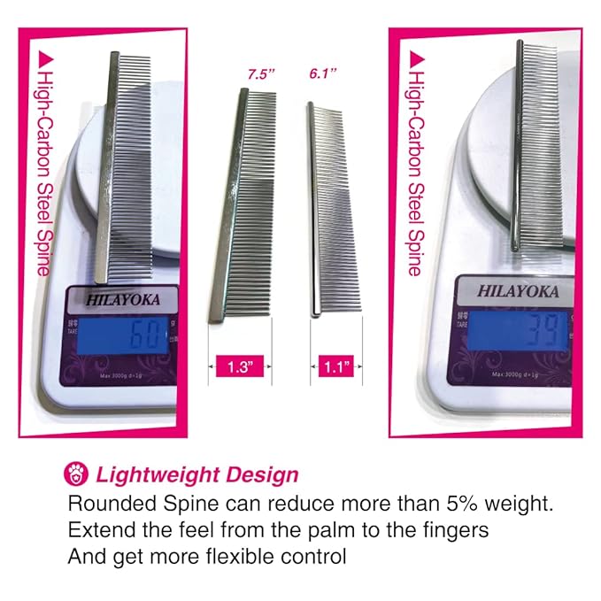 Cat Combs with Rounded Teeth, Removing Tangles and Knots, Quality Chrome Plated Thinner Round Spine Comb, Great Hand Feel and is NOT Easy to Rust, Exquisite and easy to carry