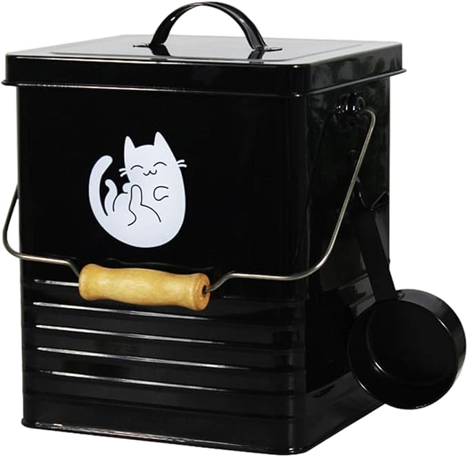 Dog and Cat Food Storage Container Storage Tin with Lid Multipurpose Food Canister for Washing Pet Food, Black