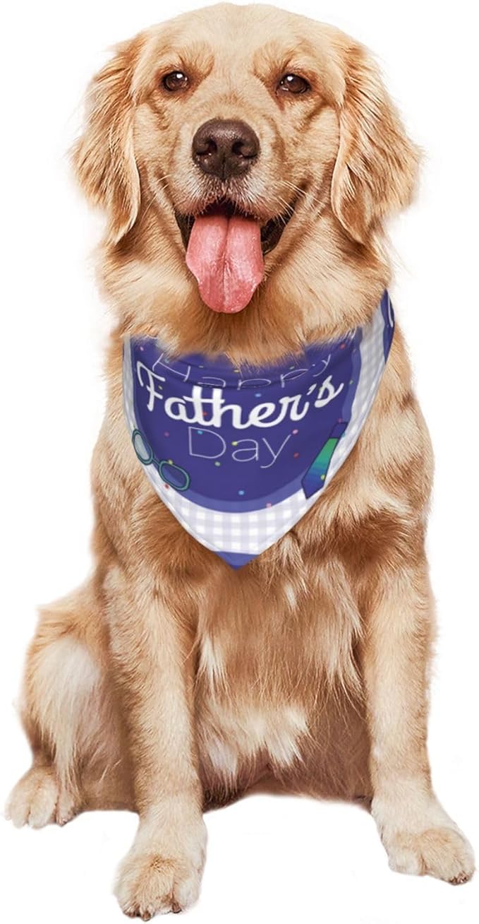 Happy Father's Day Dog Bandana Adjustable Reversible Triangle Dog Scarf Scarves Pet Bibs Costume Accessory Decor for Cats