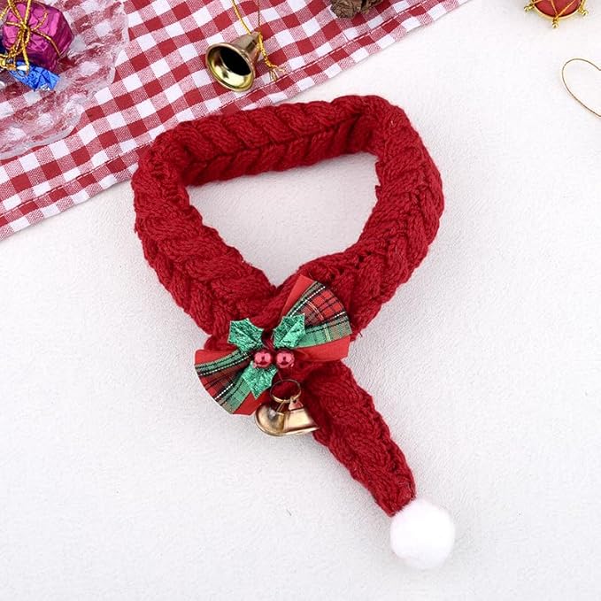 Holiday Scarves for Small Dogs Cats Christmas Pet Bandanas for Dogs Cats Neck Accessories Cat Neckerchief Costume for Pets Puppy Bandana Scarf Red Bow Scarf for Dog Bandana with Bell Cat Xmas Apparel