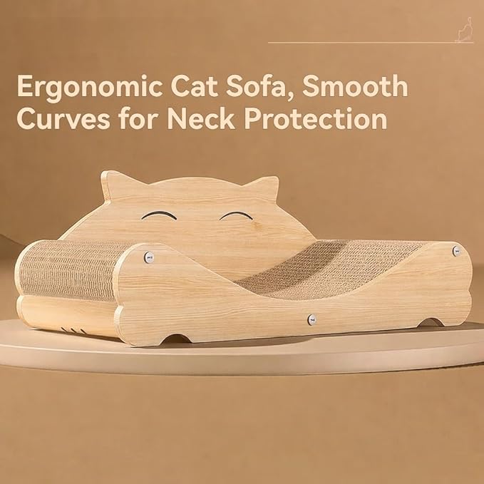 Cat Scratcher Lounge Cardboard, 3-in-1 Cat Sofa Bed for Indoor Cats, Durable Scratch Pad & Resting Bed, Curved Wooden Cat Furniture,