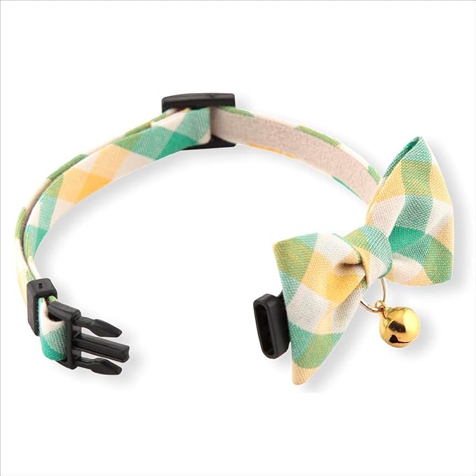 Purrfect Picnic Bow Tie Cat Collar (Yellow) with Bell Safety Breakaway Soft Lightweight for Cats Kitty Kitten Japanese Stylish Pattern, No.1 Seller in Japan