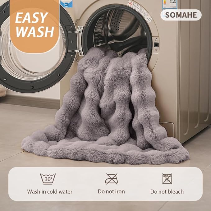SOMAHE Dog Blanket, Reversible Sherpa & Bubble Fleece Pet Throw, Ultra-Soft Plush for Medium Dogs, Machine Washable, Anti-Static, Warm & Cozy, 39"×31" Inch Gray