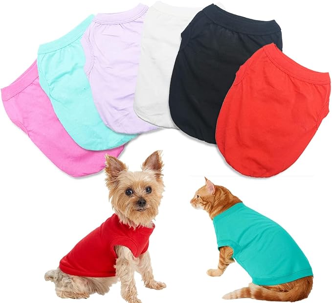6 Pack Yorkie Clothes Plain Extra Small Dog T Shirt 100% Cotton Solid XS Puppy Clothes Blank Chihuahua Clothes Girl Puppy Tshirt for Boy Dogs Shirts Pet T-Shirt for Small Dogs Cats, Small