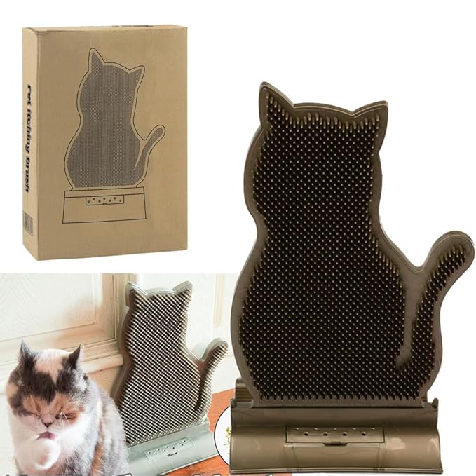 Cat Corner Self Groomer Brush with Catnip - Soft Wall Scratcher and Grooming Brushes - Pet Self Massage Combs for Indoor Cats