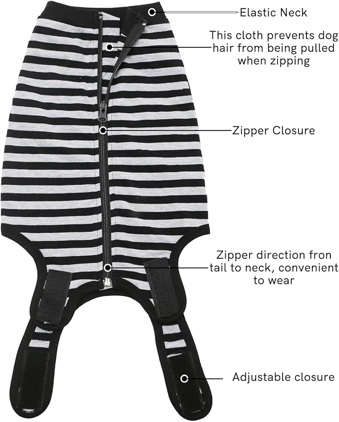 Dog Surgery Recovery Suit Dogs Neuter Spay Female Male Protective Clothes,Black Striped XXL