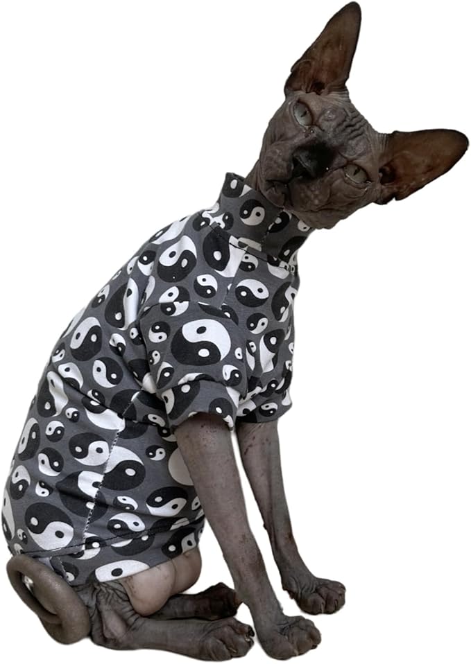 Tai Ji Feng Shui Sphynx Cat Cotton T-Shirts Hairless Cat Sweatshirt Pet Kitten Clothes Round Collar Kitten Shirts Vest Cats & Small Dogs Apparel (Ba Gua, S (3.3-4.4 lbs))