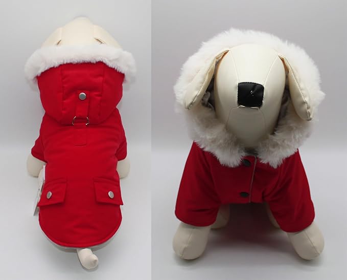 Pet Warm Dog Coat for Winter Cold Weather Clothes Hooded Dog Jacket Small Puppies Medium Large Dog Cat Clothes Insulated Padded Snow Parka (Red, Large)