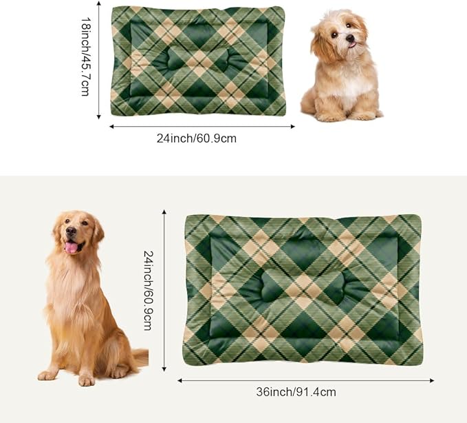 Green Yellow Plaid Dog Bed Pad Non Slip Bottom Waterproof Dog Crate Pads Cozy Soft Outdoor Cat Bed Pet Supplies Printed Crate Mats Gift Premium Pet 36× 24 Inch Indoor Outdoor