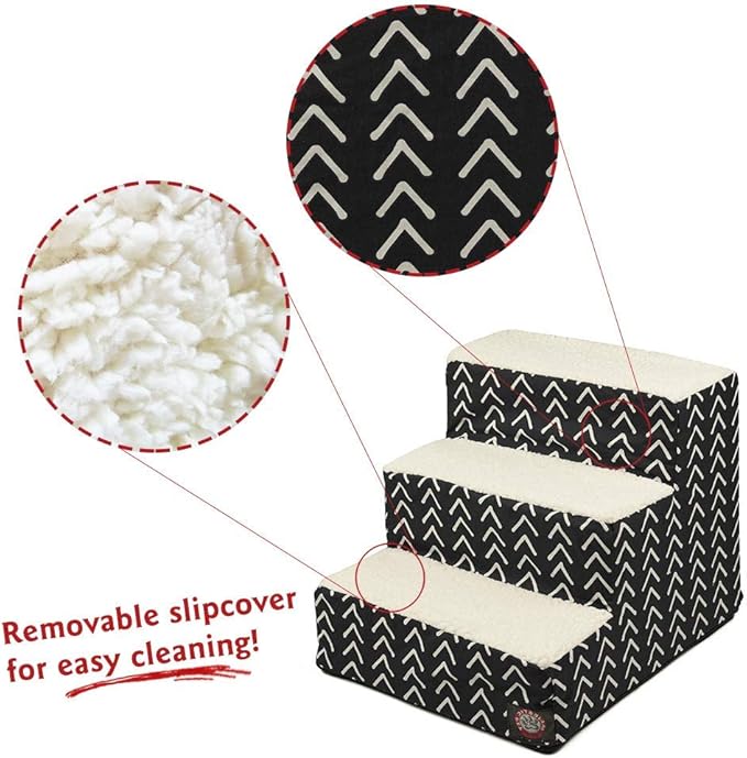 Majestic Pet 3 Step Portable Dog Stairs for Small Dogs to get on Bed Supports 250 lbs or Less – Dog Steps for High Bed with Machine Washable Cover –Pet Stairs for Cats Boho Arrow Black