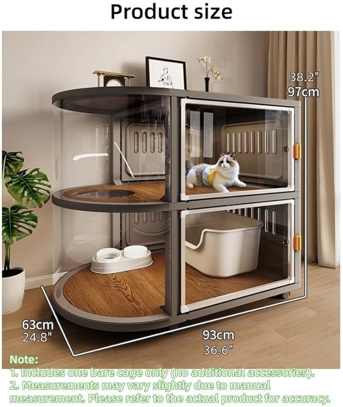 PP Materials Cat House Large Space, Enclosed Cats Condo, Cat Enclosure with Wheels, Cat Villa with Curved Transparent Windows(White,36.6x38.2in)