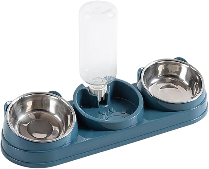 Elevated Double Bowl Pet Feeders with Automatic Water Dispenser Antislip Base for Dog Cats Daily Feeding Watering Supply