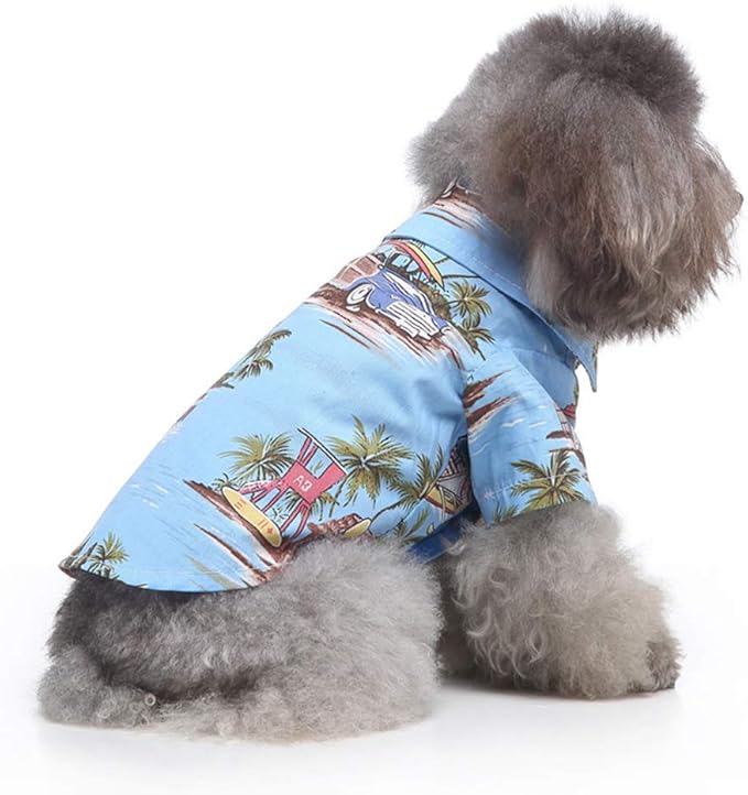 Tangpan Hawaiian Beach Coconut Tree Print Dog Shirt Summer Camp Shirt Clothes (XL-18#, Light Blue)