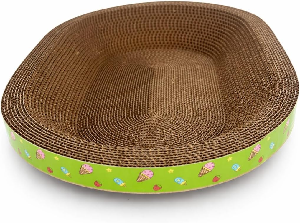 Cardboard Cat Scratcher Bed, Large Oval Scratch Pad for Indoor Cats, Durable High-Density Corrugated Scratcher Couch, Furniture Protector, 18.9" Lx12.6 Wx3.1 H