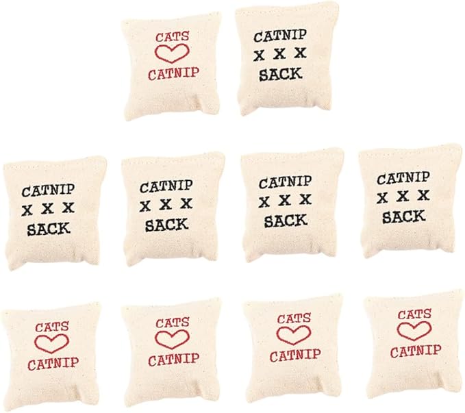 Healifty 10pcs Catnip Canvas Sachets Filled with Cotton Soft Cat for Pets Interactive Playthings Random Khaki Styles for Indoor Cats
