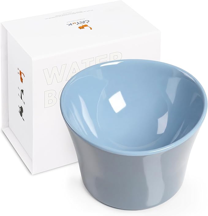 Elevated Cat Bowls for Water – Raised Bowl for Indoor Cats – Whisker & Neck Fatigue Shallow Cat Dishes – Vet-Recommended Height, Modern Pedestal Design – Non-Slip & Dishwasher-Safe – 8 oz Powder Blue
