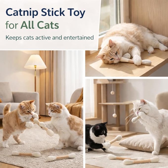 Cotton Swab Cat Toys with Catnip, 6 Pack Catnip Toys for Indoor Cats, Giant Kitty Kicker Plush Chew Sticks, Durable Felt Interactive Cat Toys for Kittens and Adult Cats (Orange)