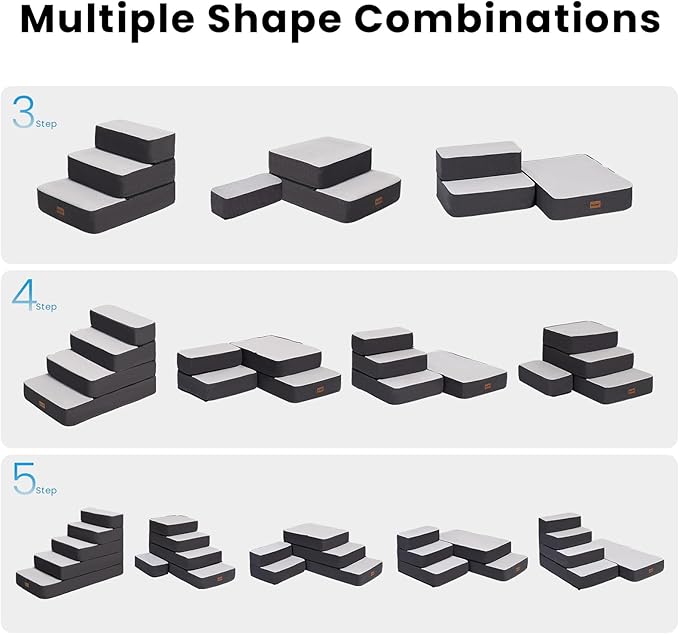 Garnpet 3-Step Adjustable Dog Stairs for Sofa and Couch, Dog Steps for Small Dogs and Cats, Foldable Pet Stairs for Low Bed Climbing, Non-Slip Pet Step Indoor, Grey