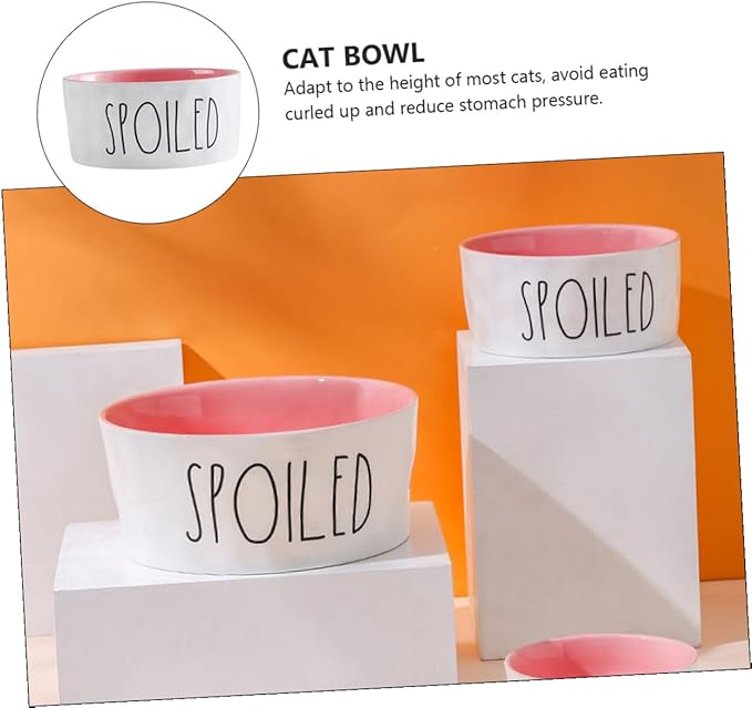Mikikit Ceramic Pet Bowl with High Base Small Pink Color Non-Slip Cat Feeder Bowl for Indoor Feeding and Watering Supplies