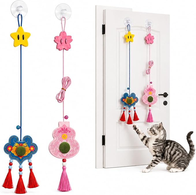 Suction Cup Cat Toy for Indoor Cats, Hanging Self Play Cat Toy with Bell and Catnip Teaser, Window Mounted Interactive Cat Toy for Boredom Relief Exercise Training Pet Enrichment Activity Toy