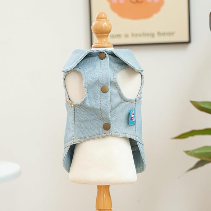 American Flag Denim Dog Vest with D-Ring for Small Dogs – Patriotic Embroidered Puppy Jacket, 4th of July Outfit(XL)