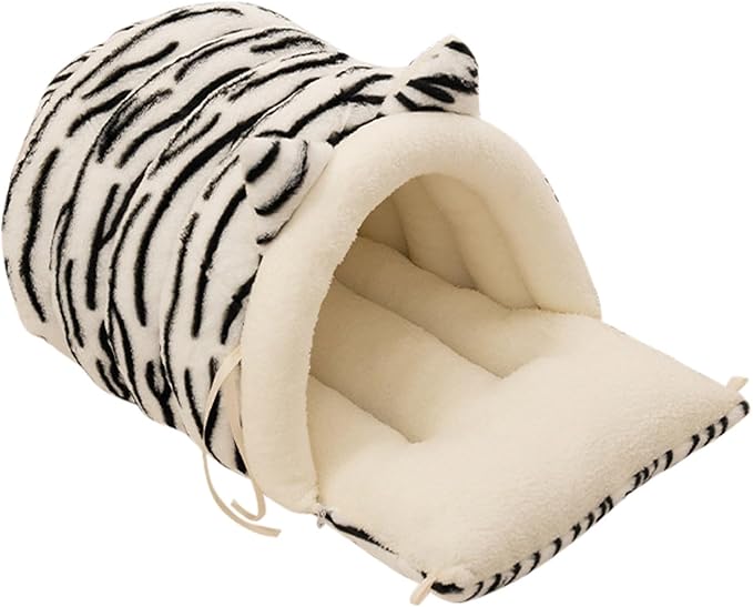 Washable Cat Bed - Warm Plush Washable Non-Slip | Semi-Enclosed Kitten Bed Cat Furniture,for Kitten Puppy Pet Sleeping Calming Cold Weather Indoor Home Decor Apartment Living Room (White)
