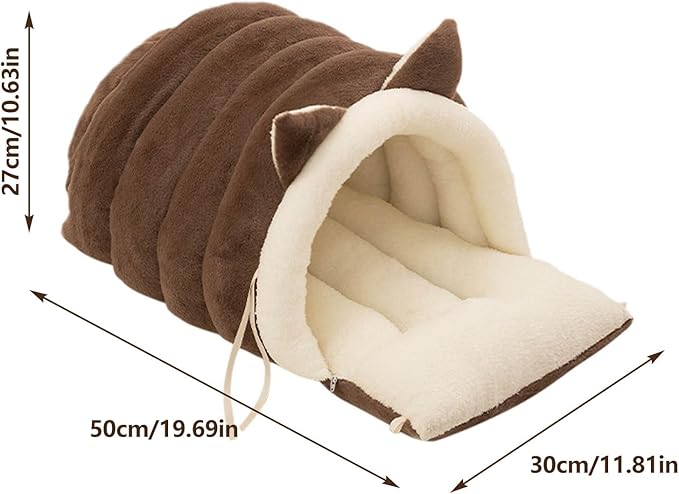 Washable Cat Bed - Warm Plush Washable Non-Slip | Semi-Enclosed Kitten Bed Cat Furniture,for Kitten Puppy Pet Sleeping Calming Cold Weather Indoor Home Decor Apartment Living Room (White)