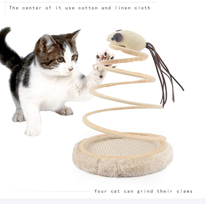 Andiker Interactive Cat Toy, Cat Plush Toy with Spiral Spring Plate and Funny Ball or Mouse Interactive Stainless Steel Spring Rotating Cat Creative Toy to Kill time and Keep Fit (Ball)