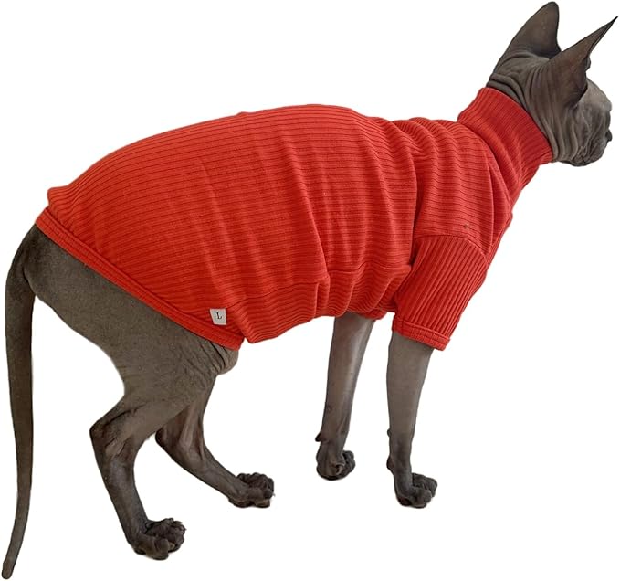 Sphynx Cats Shirt Cat Turtleneck Cotton Sweater Pullover Kitten T-Shirts with Sleeves Cat Pajamas Jumpsuit for Sphynx Cornish Rex, Devon Rex, Peterbald (Sunset, XX-Large (Pack of 1))