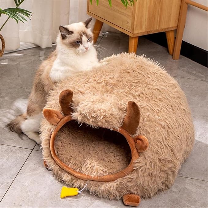 LYFJMUS Mushroom Cat Bed Chocolate Cookie Cat Beds for Indoor Cats Mushroom Cow Shape Cat Cave Bed Cat Tent with Removable & Washable Cushion Pillow Cat House Bed for Cats Small Dogs ﻿ (Brown Cow)