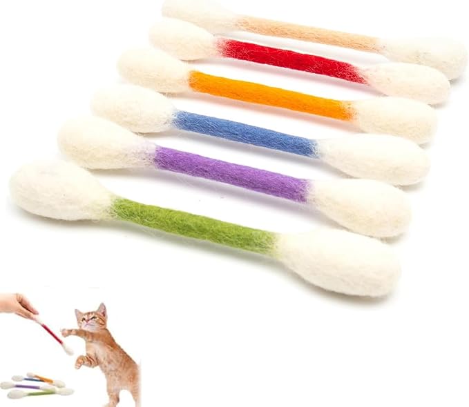 Ayland Cotton Swabs Cat Toys with Catnip, 6 Pack Cat Qtip Toy Giant Kitten Chew Sticks for Indoor Boredom, Durable Dental Teething Ropes for Anxiety & as Digestive Aid Gift Idea