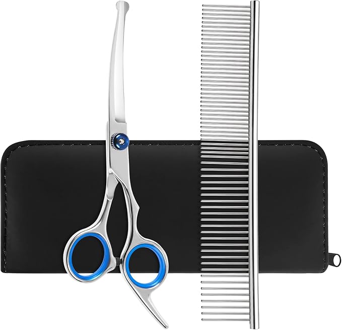 Professional 4CR Stainless Steel with Safety Round Tips Dog Grooming Scissors, Heavy Duty Titanium Coated 6 in 1 Pet Scissors for Dogs,Cats and Other Animals (Wathet 2Pack)
