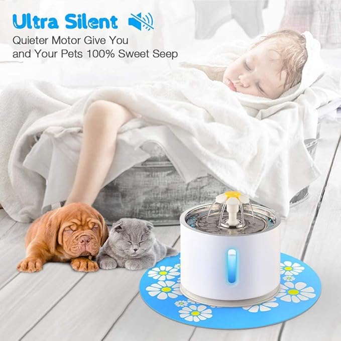 Cat Water Fountain Stainless Steel, 81oz/2.4L Cat Dog Fountain with Water Level Window and LED Light for Water Shortage Alert, Automatic Fountain Upgrade Pump with 3 Replacement Filters and 1 Mat