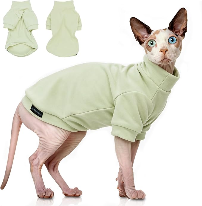 Sphynx Cat Clothes Hairless Cat Sweater Shirt Soft Warm Long Sleeves Pullover Pet Clothes Pajamas Dog Cloth for Small Dogs Kitten Clothes Pet Sweaters (Light Green, XL)