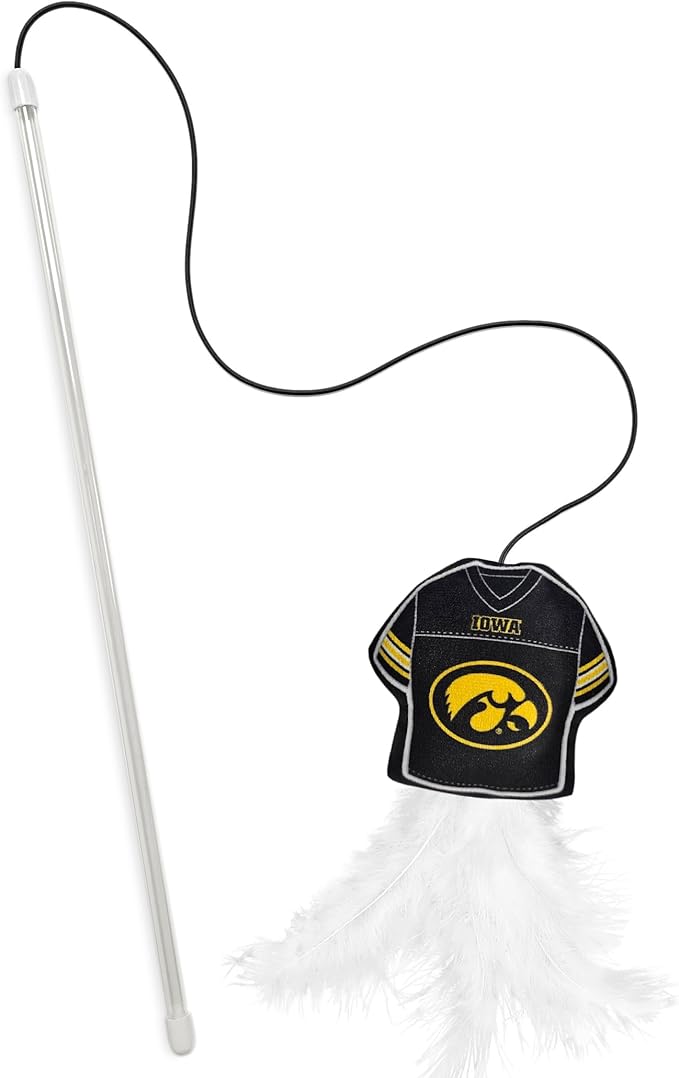 NCAA Iowa Hawkeyes Team Jersey Wand with CAT NIP, Cat Toy Jersey Shaped Plush Teaser Toy for Cats & Kittens - Interactive Pet Toy for Play & Exercise