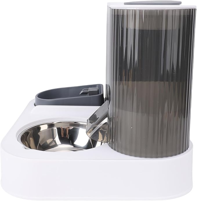 Generic Automatic Pet Feeder Leakproof Freshness Double Bowl Design for Cats Dogs, Food Water Dispenser Set for Home Use (Gray)