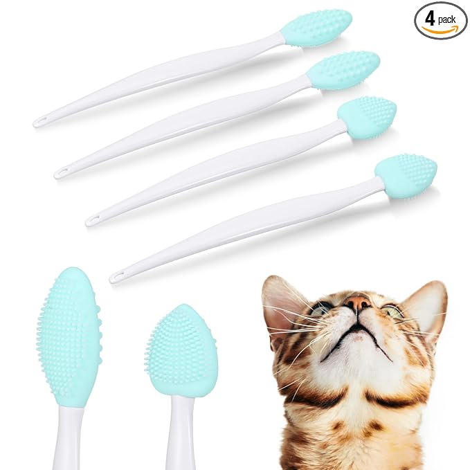 LLOUSSAK 4Pcs Cat Acne Chin Treatment, Black Seed Brush Soft Silicone Cat Grooming Scraper Brush, Double-sided Silicone Cleaning Brushes Cats Chin Acne & Blackhead Exfoliation